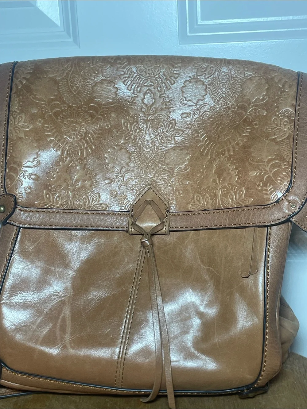 The Sak Leather Backpack Purse Brown Embossed Convertible Crossbody Boho